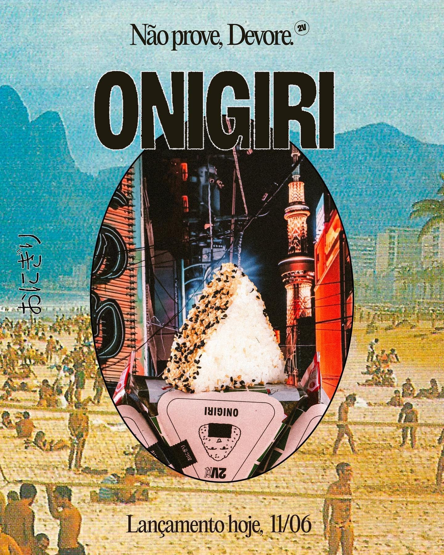 Post de lançamento com o onigiri entre Tóquio e a praia de Ipanema